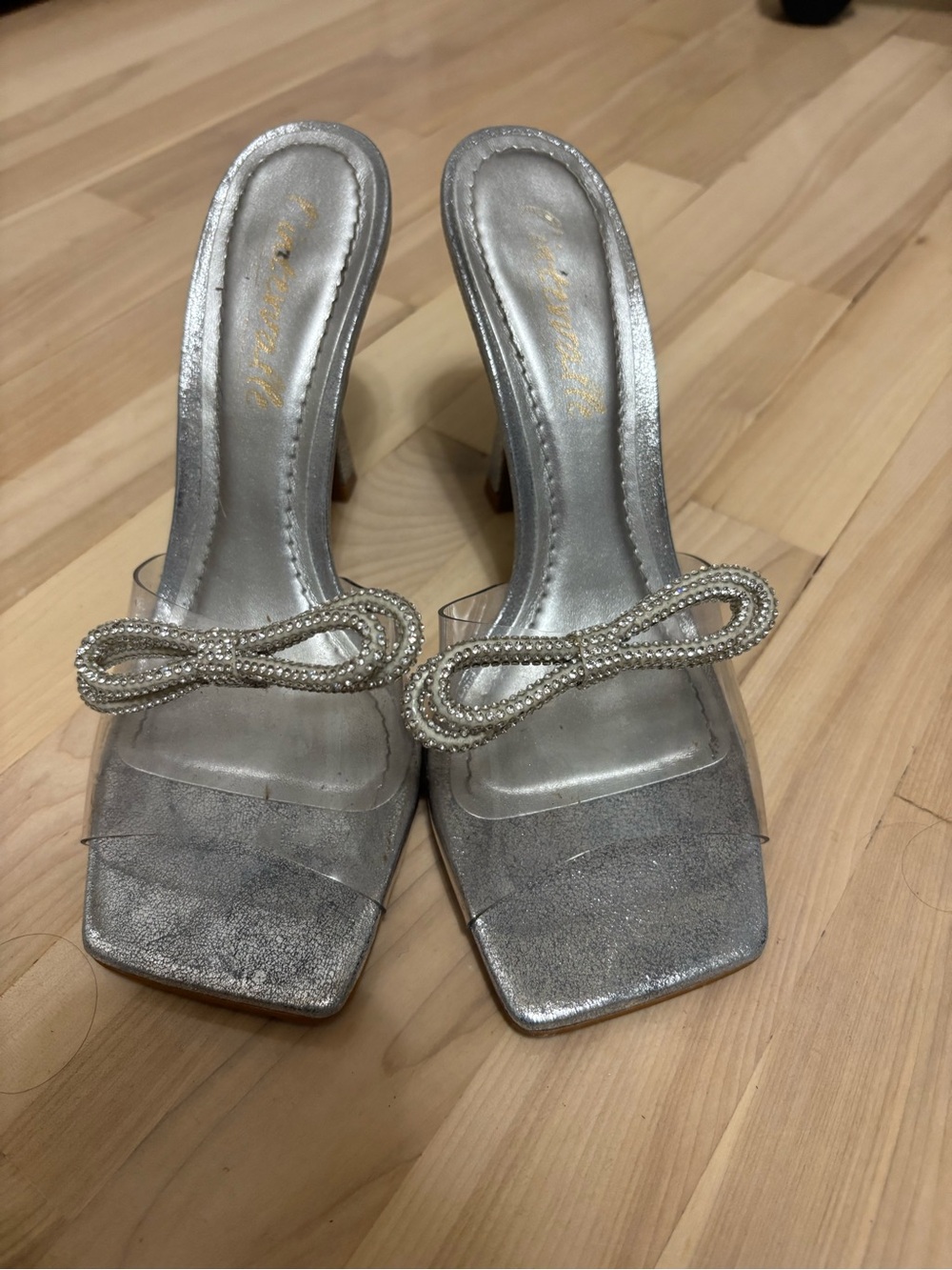 Silver Beaded Bow Mule Heels - Women